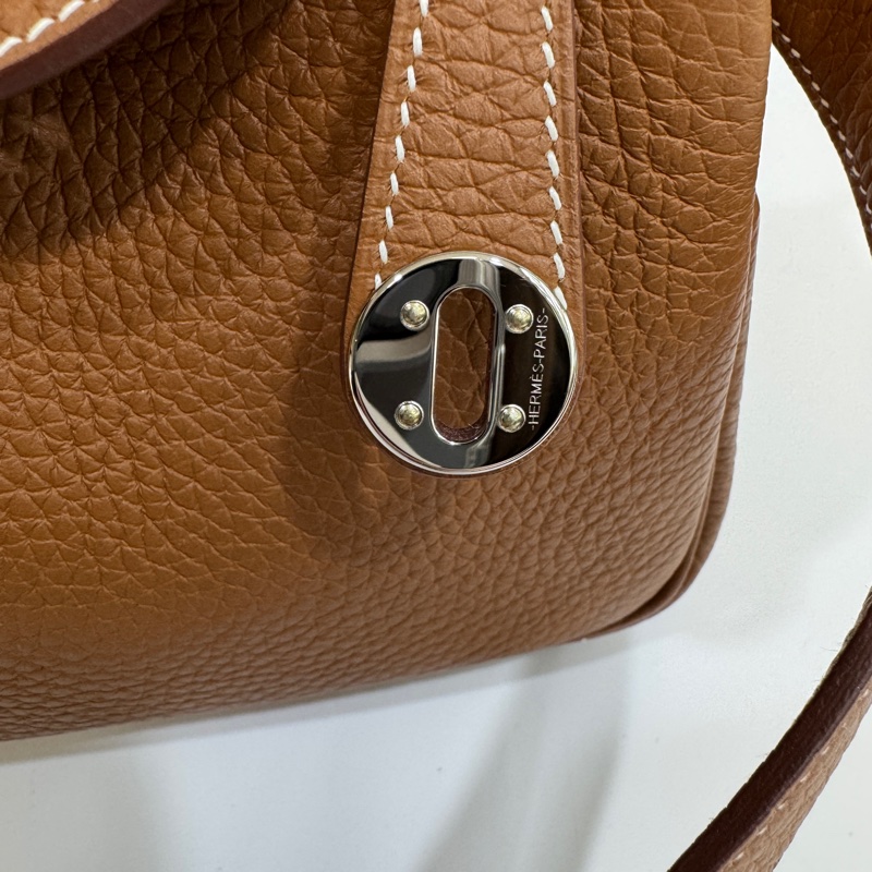 愛馬仕HERMES 37 Gold 棕色銀釦T/C皮MINI LINDY-14