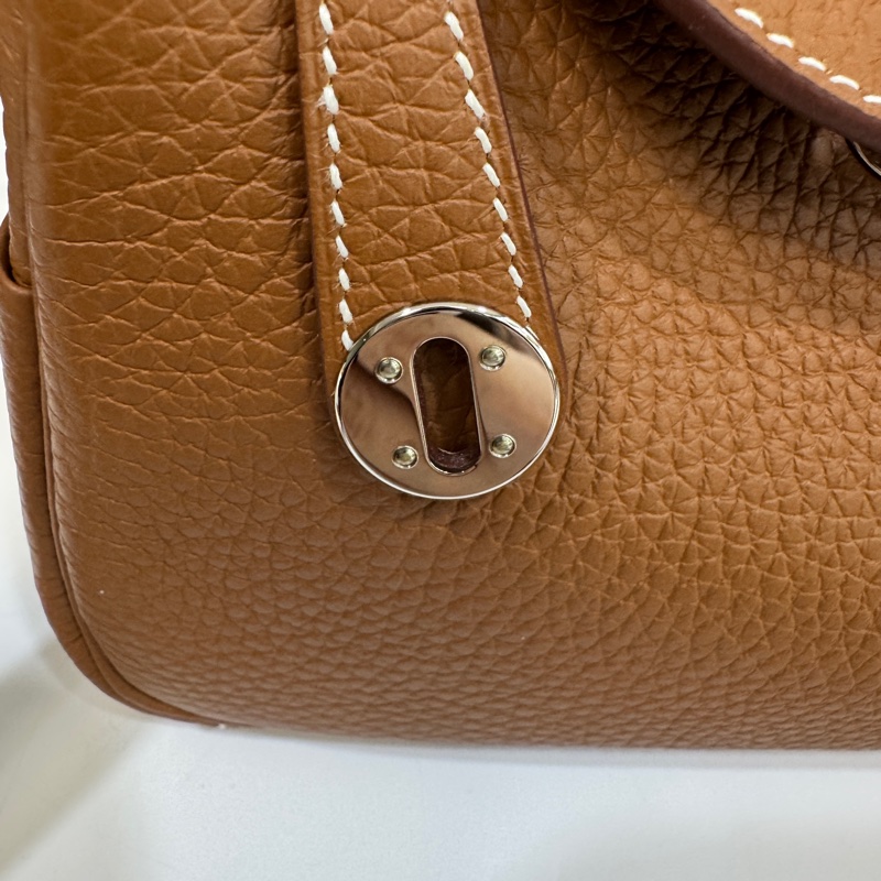 愛馬仕HERMES 37 Gold 棕色銀釦T/C皮MINI LINDY-15