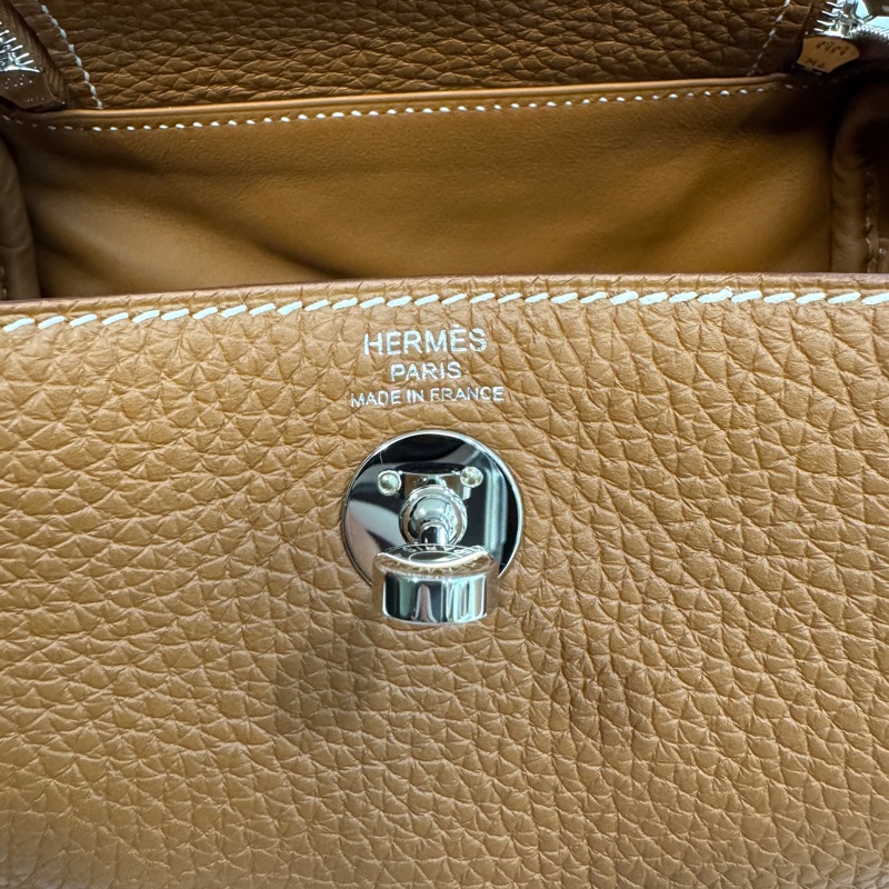 愛馬仕HERMES 37 Gold 棕色銀釦T/C皮MINI LINDY-18