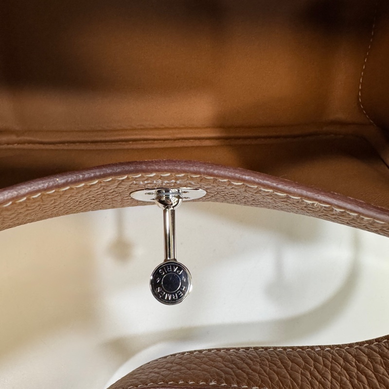 愛馬仕HERMES 37 Gold 棕色銀釦T/C皮MINI LINDY-19