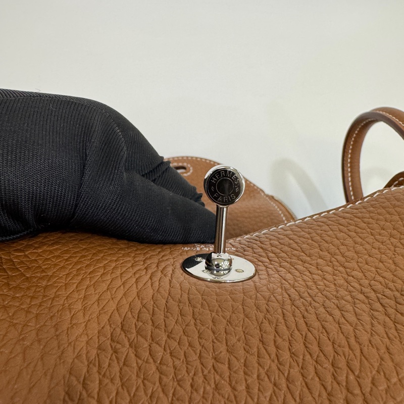 愛馬仕HERMES 37 Gold 棕色銀釦T/C皮MINI LINDY-20