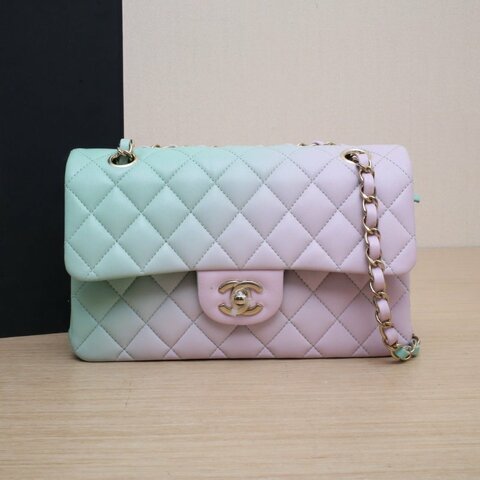 CHANEL CF口蓋包小號23拼色羊皮晶片開金扣菱格紋肩背包