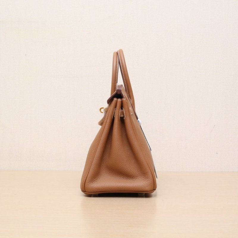 HERMES Birkin2537金棕色Togo皮B刻金扣肩背包-4