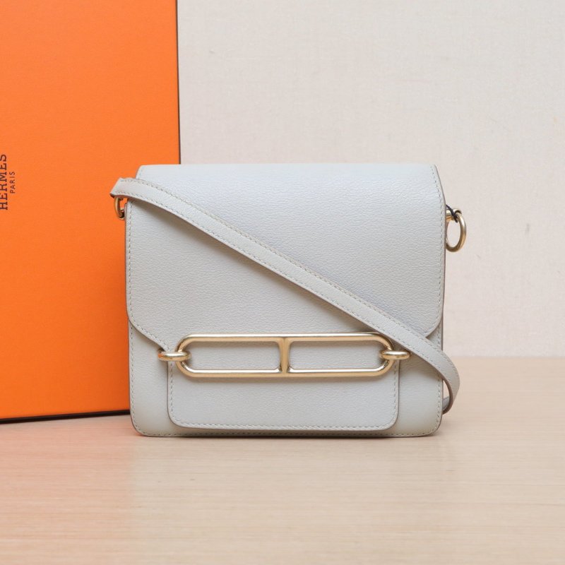 HERMES Roulis豬鼻子1980珍珠灰EC皮C刻金扣肩背包-0