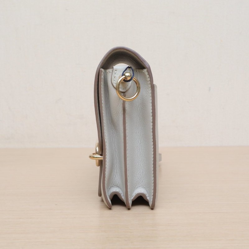 HERMES Roulis豬鼻子1980珍珠灰EC皮C刻金扣肩背包-4