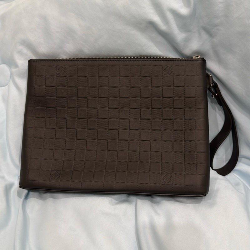 「僅試背過」LV低調奢華黑色棋盤手拿包-5