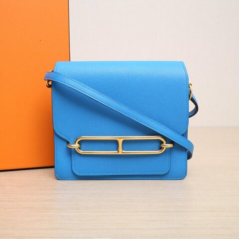 HERMES Roulis豬鼻子19B3坦桑尼亞藍EC皮A刻金扣肩背包