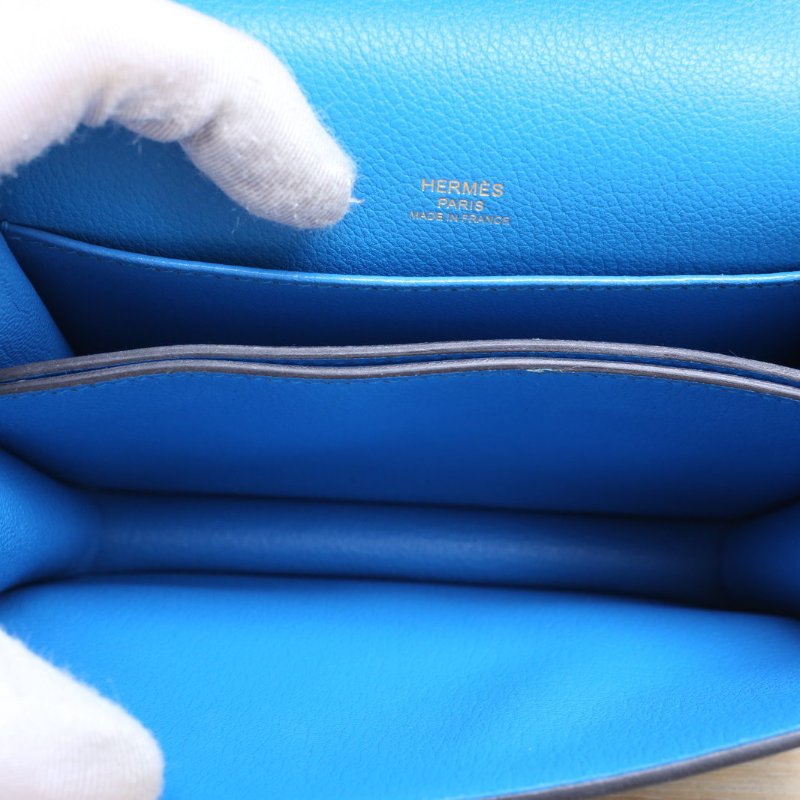 HERMES Roulis豬鼻子19B3坦桑尼亞藍EC皮A刻金扣肩背包-3