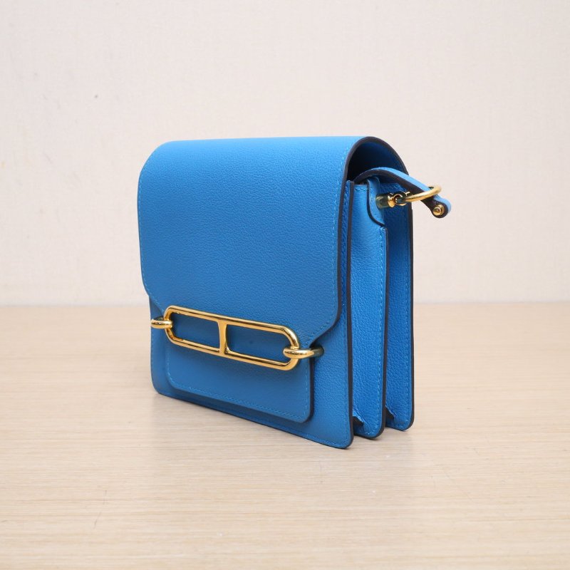 HERMES Roulis豬鼻子19B3坦桑尼亞藍EC皮A刻金扣肩背包-4