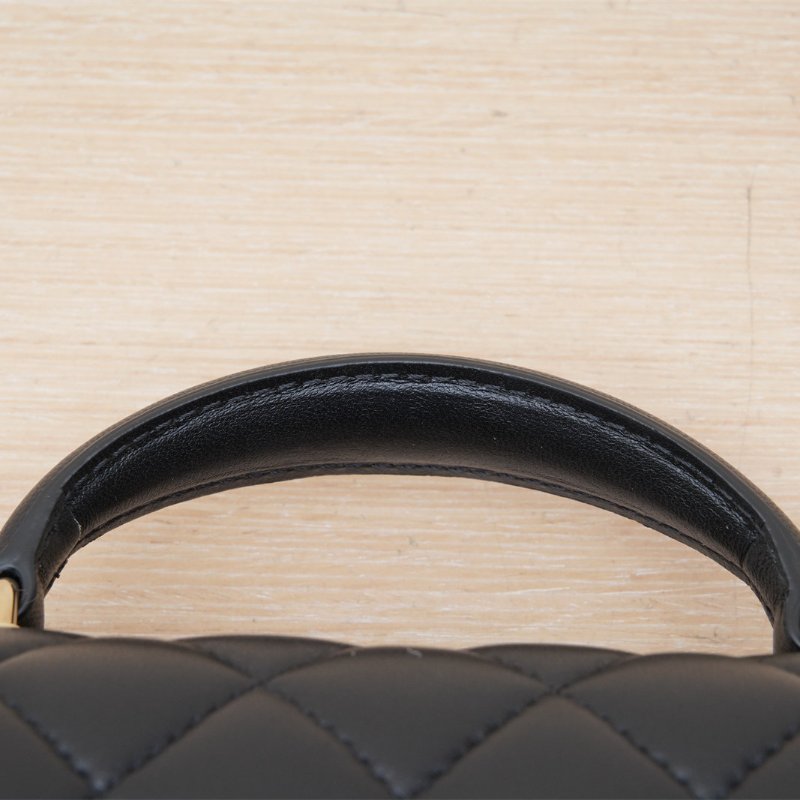 CHANEL CF口蓋包手柄大Mini20黑色羊皮晶片開金扣肩背包-2