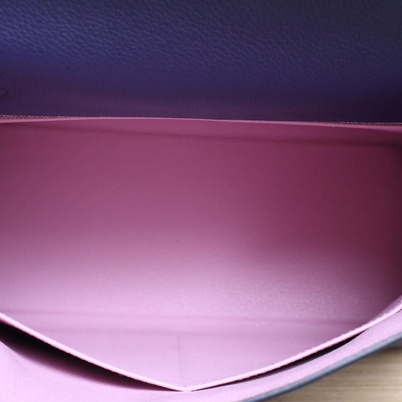 HERMES Kelly28X9錦葵紫拼M3水墨藍EC皮Y刻銀扣肩背包-4