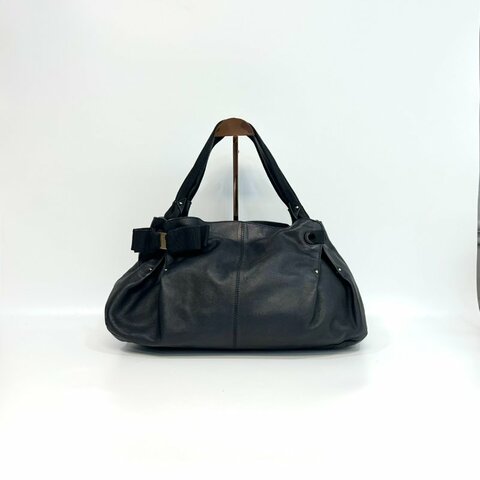 Salvatore Ferragamo黑色牛皮寬手把雙耳手提肩背包