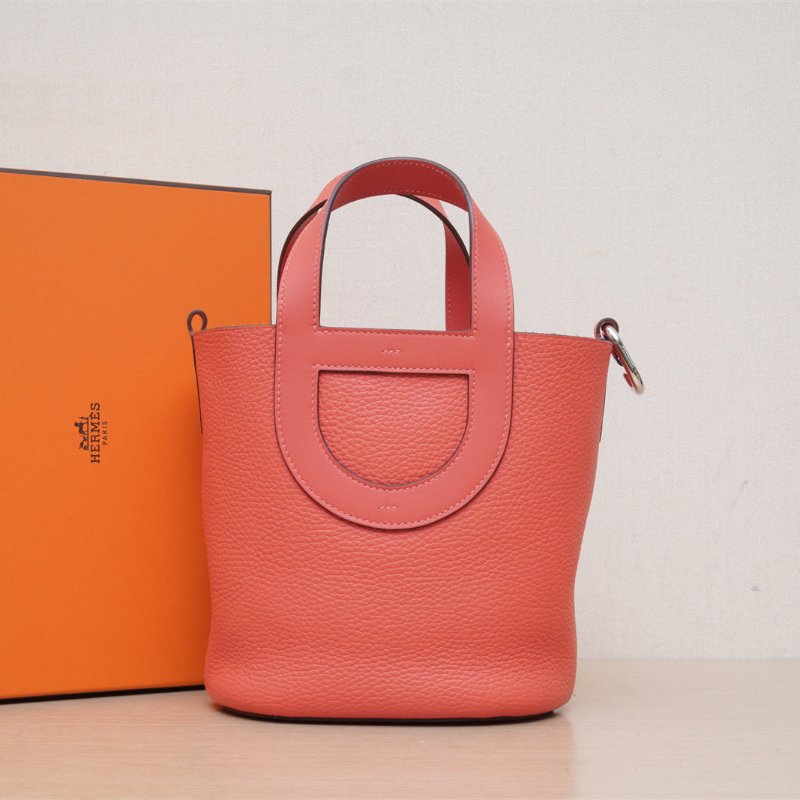 HERMES InTheLoop18豬鼻子菜籃子G0原野橙TC皮W刻銀扣肩背包-0