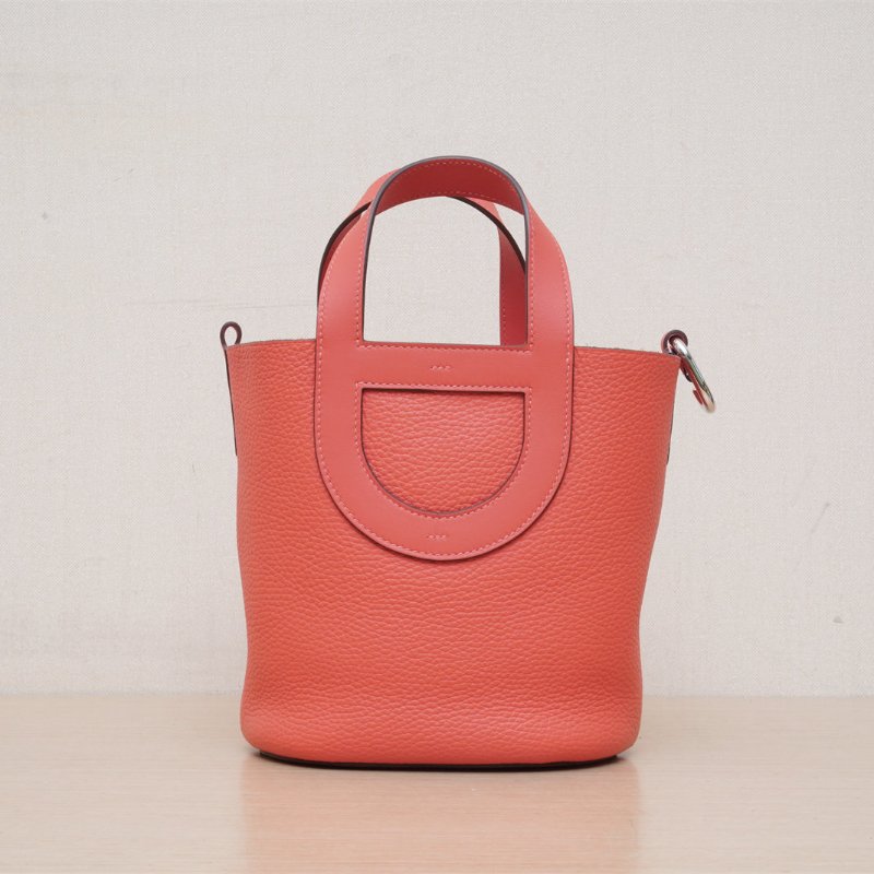 HERMES InTheLoop18豬鼻子菜籃子G0原野橙TC皮W刻銀扣肩背包-1