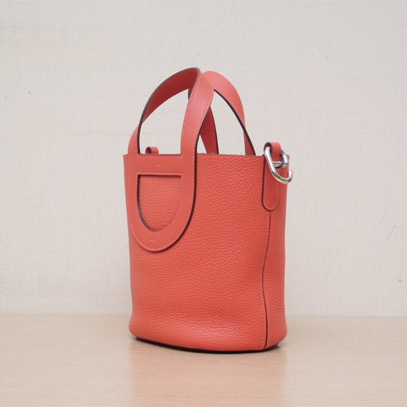 HERMES InTheLoop18豬鼻子菜籃子G0原野橙TC皮W刻銀扣肩背包-3