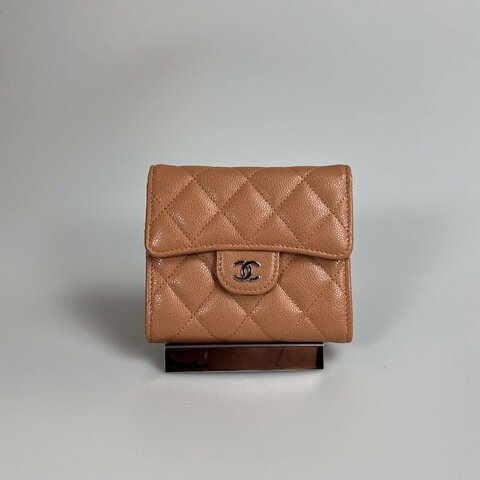 CHANEL CF三折短夾 荔枝焦糖銀 晶片款