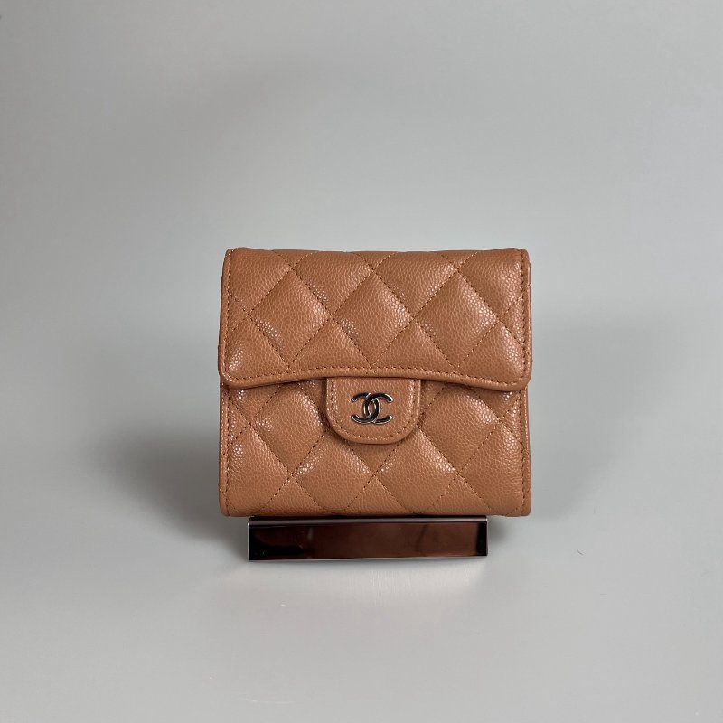 CHANEL CF三折短夾 荔枝焦糖銀 晶片款-0