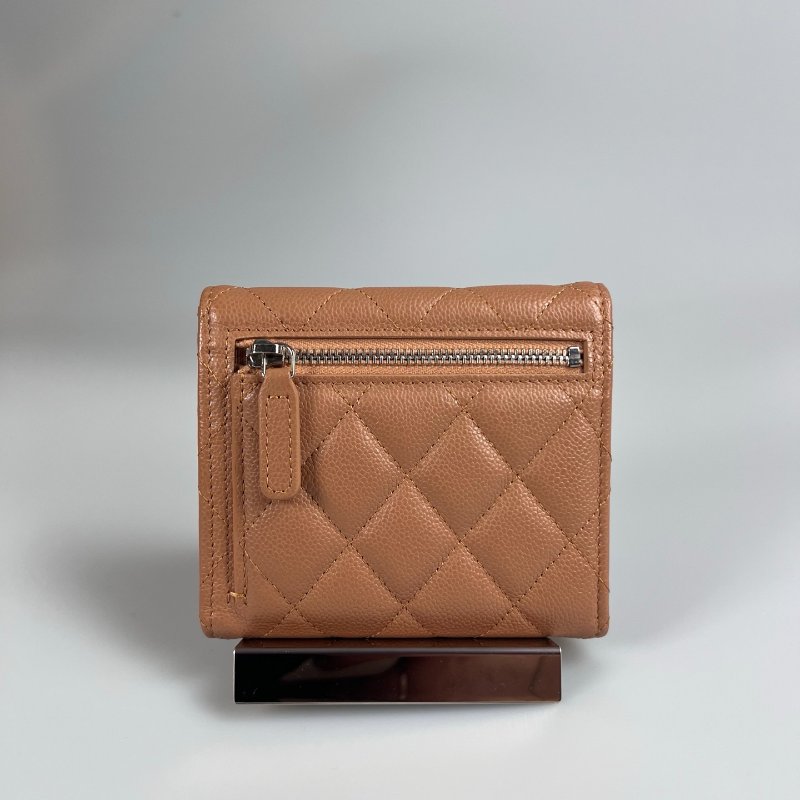 CHANEL CF三折短夾 荔枝焦糖銀 晶片款-1