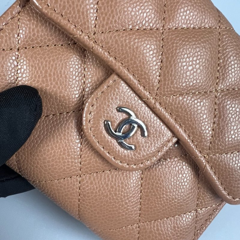 CHANEL CF三折短夾 荔枝焦糖銀 晶片款-7