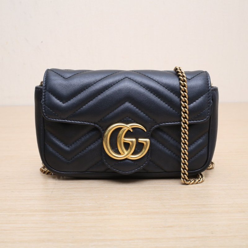 GUCCI GGMarmont肩背包超Mini16.5黑色牛皮金扣肩背包-1