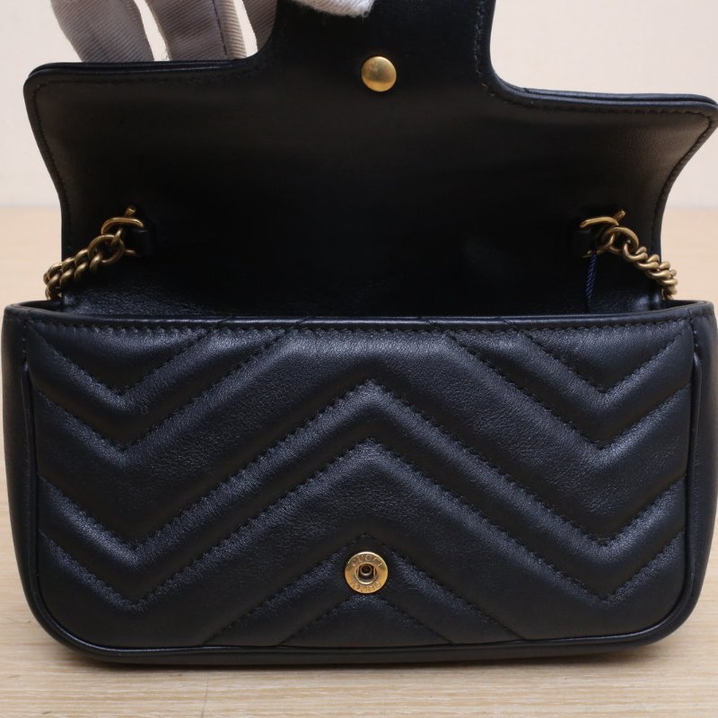 GUCCI GGMarmont肩背包超Mini16.5黑色牛皮金扣肩背包-2