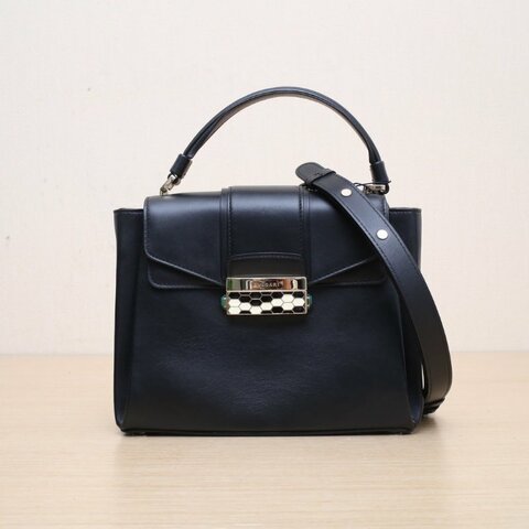 BVLGARI 黑色牛皮SERPENTIVIPER手提郵差斜挎包肩背包