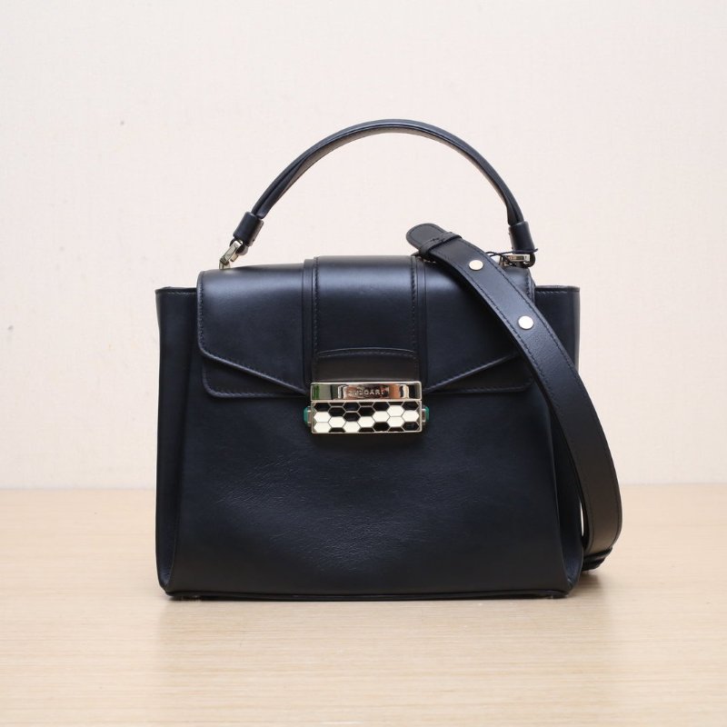 BVLGARI 黑色牛皮SERPENTIVIPER手提郵差斜挎包肩背包-1