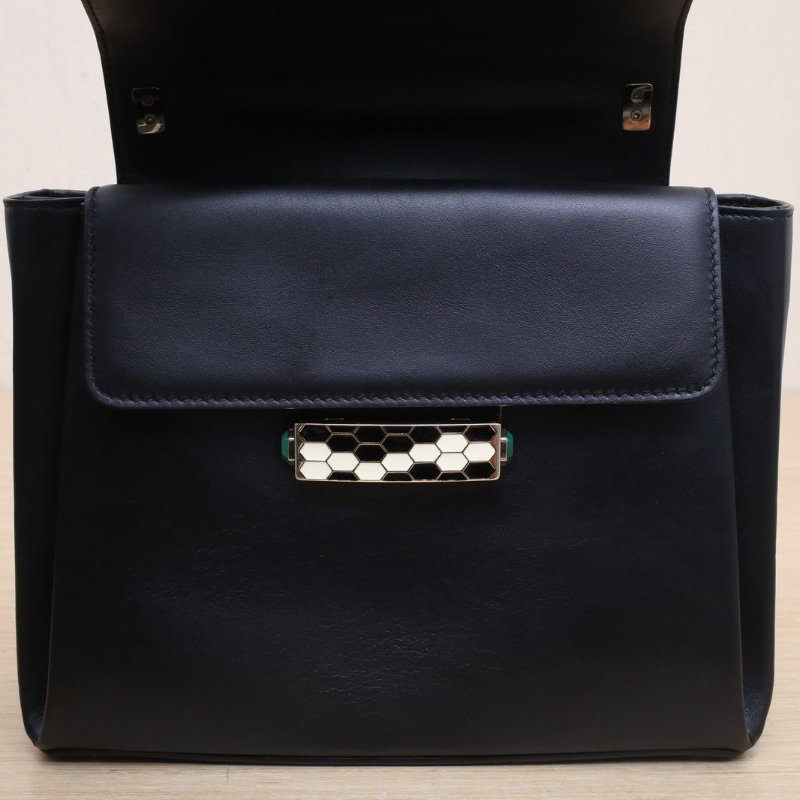 BVLGARI 黑色牛皮SERPENTIVIPER手提郵差斜挎包肩背包-3