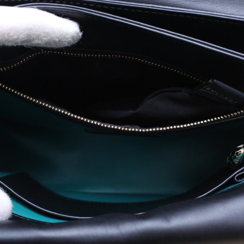 BVLGARI 黑色牛皮SERPENTIVIPER手提郵差斜挎包肩背包-4