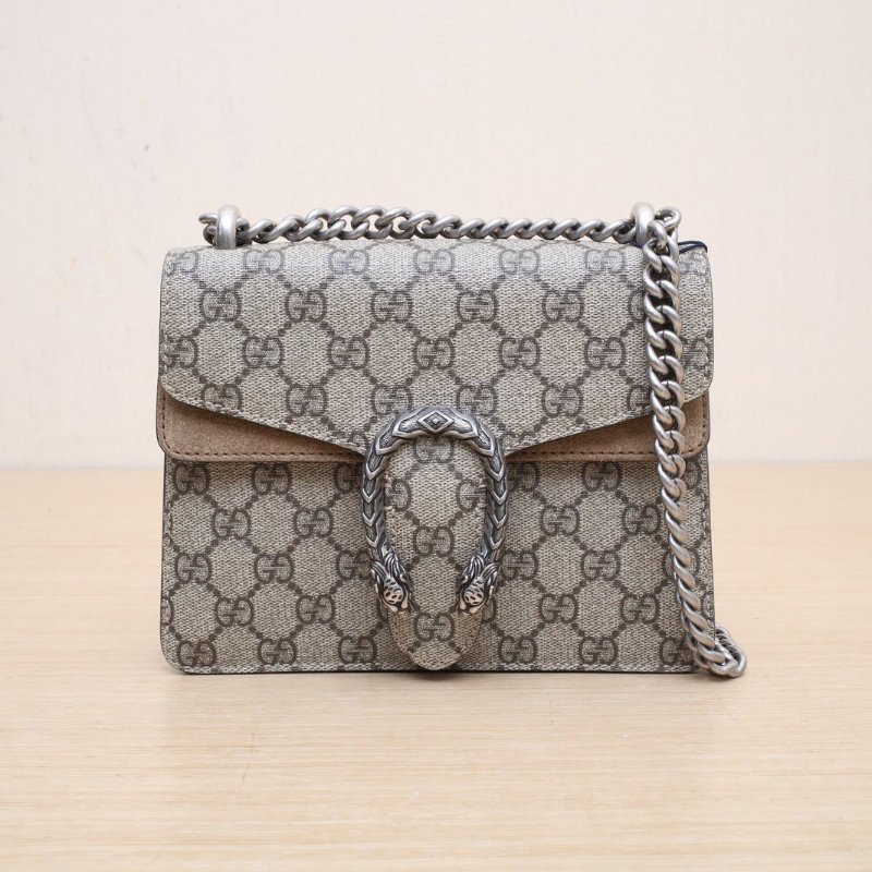 GUCCI Dionysus酒神高版小號20老花帆布銀扣肩背包-1