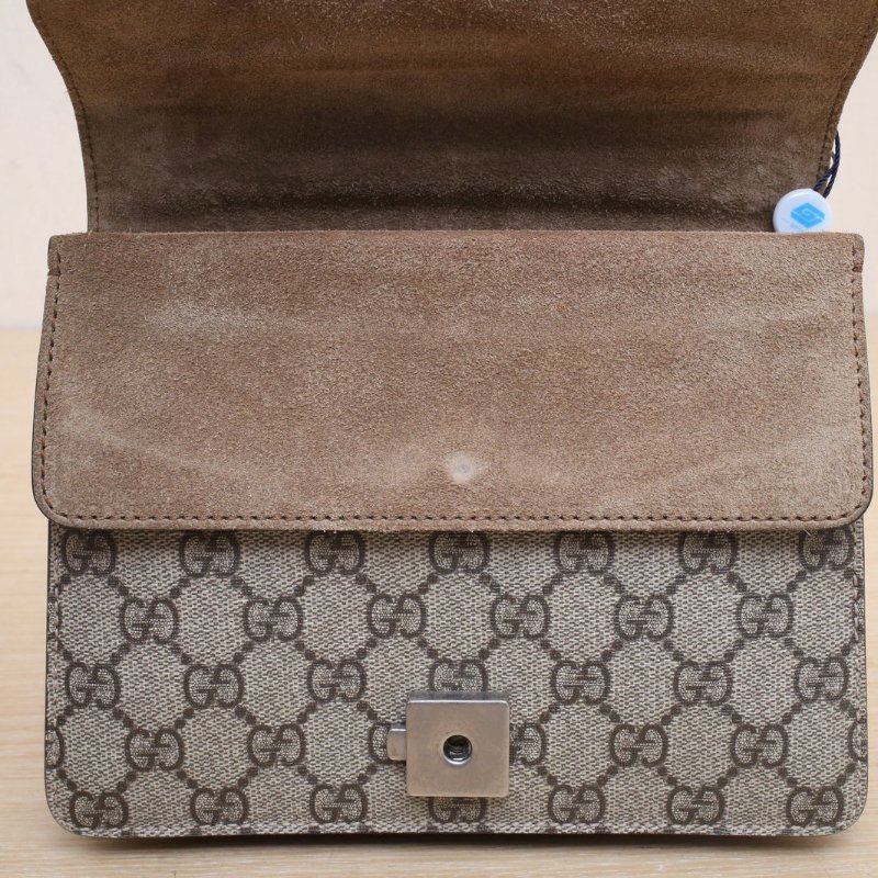 GUCCI Dionysus酒神高版小號20老花帆布銀扣肩背包-2