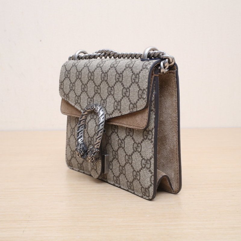 GUCCI Dionysus酒神高版小號20老花帆布銀扣肩背包-4