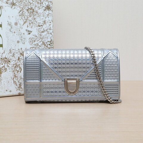 DIOR Diorama盾牌包WOC銀色牛皮銀扣2017肩背包