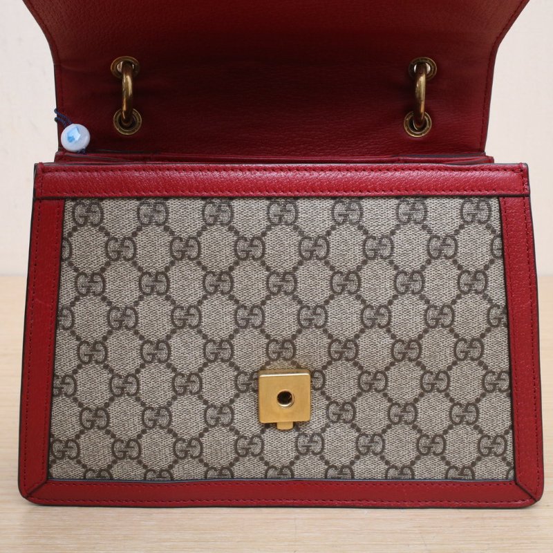 GUCCI QueenMargaret瑪格麗特皇后蜜蜂手提斜挎包小號25.5紅色牛皮/帆布金扣肩背包-3