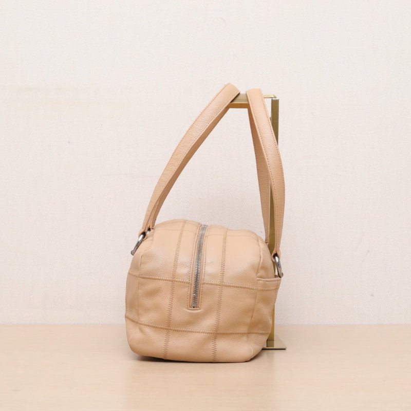 CHANEL 卡其色牛皮9開銀扣中古冰格波士頓手提包肩背包-4