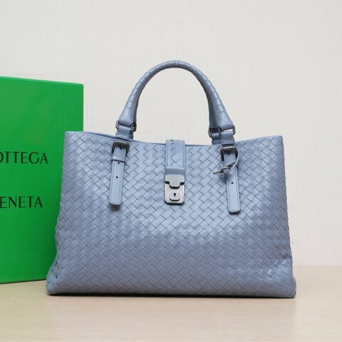 BOTTEGA VENETA ROMA羅馬包中號38藍色牛皮鎢鋼扣肩背包