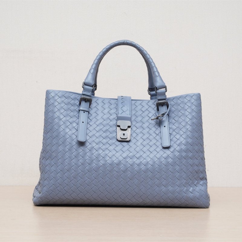 BOTTEGA VENETA ROMA羅馬包中號38藍色牛皮鎢鋼扣肩背包-1