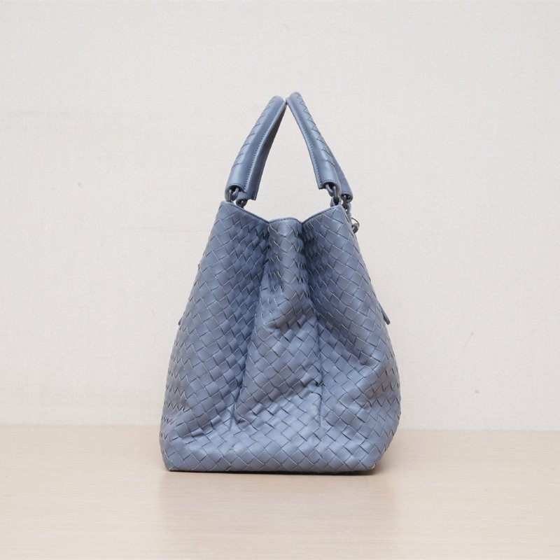 BOTTEGA VENETA ROMA羅馬包中號38藍色牛皮鎢鋼扣肩背包-4