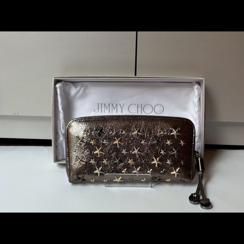 Jimmy Choo 銀色皮革星星鉚釘拉鍊長夾-0