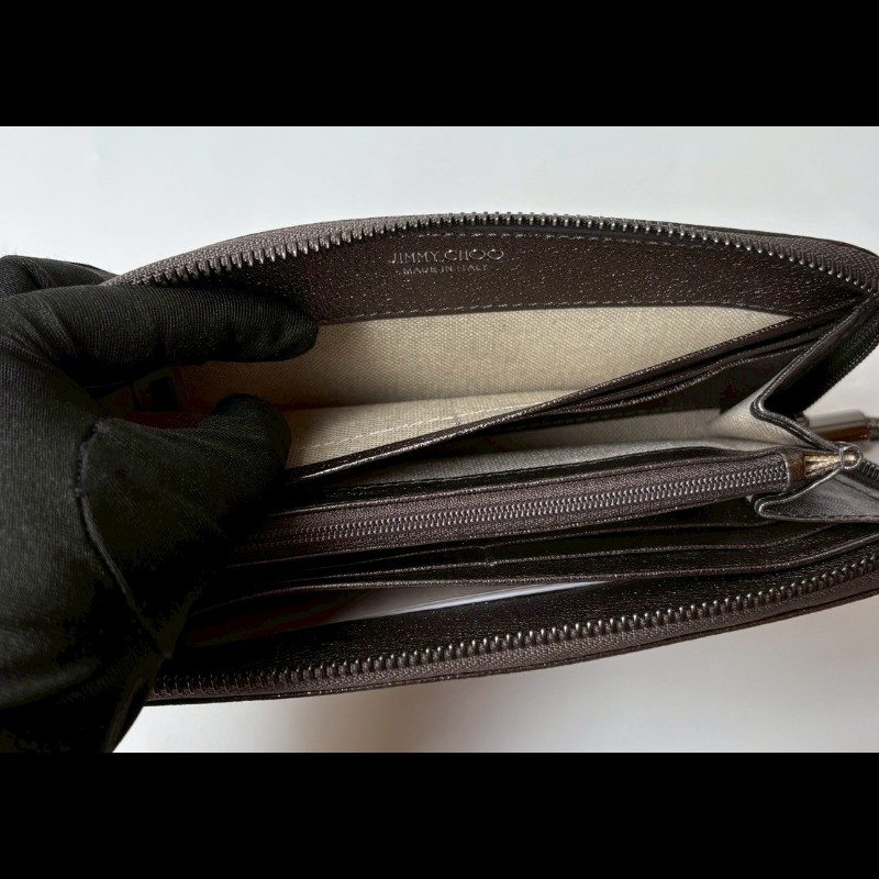 Jimmy Choo 銀色皮革星星鉚釘拉鍊長夾-16