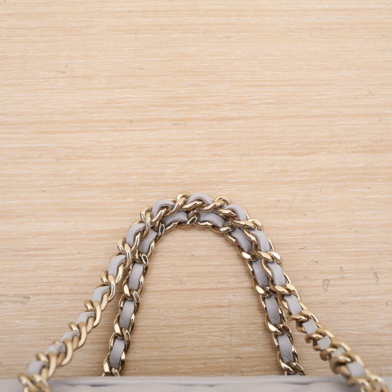 CHANEL 灰色羊皮鐳射標淺金扣25P鏈條手提保齡球包肩背包-2