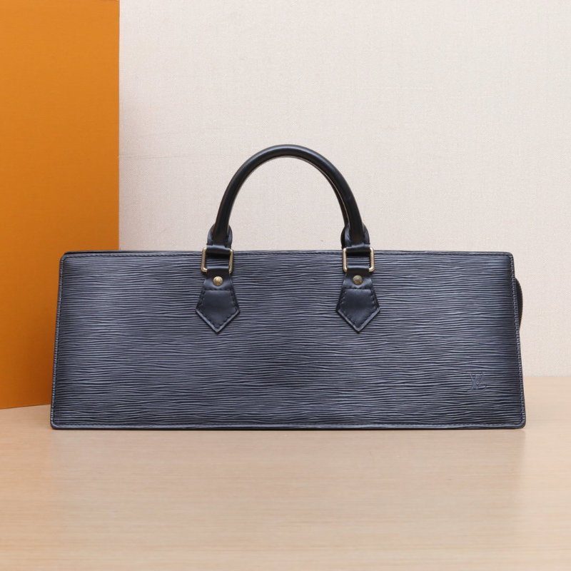 LOUIS VUITTON 黑色EPI水波紋牛皮1995中古水波紋三角手提包肩背包-0