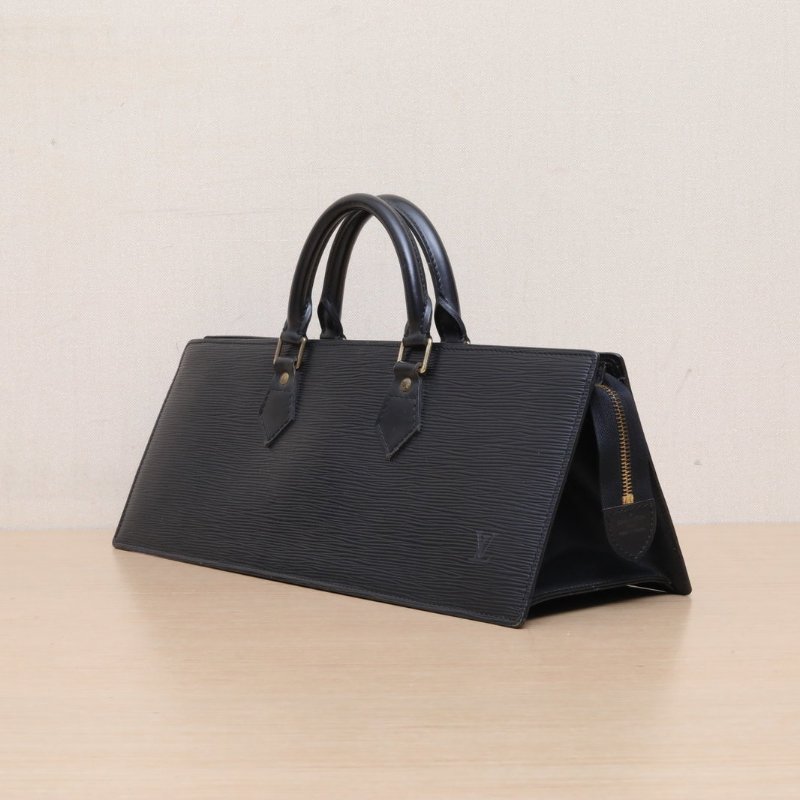 LOUIS VUITTON 黑色EPI水波紋牛皮1995中古水波紋三角手提包肩背包-3