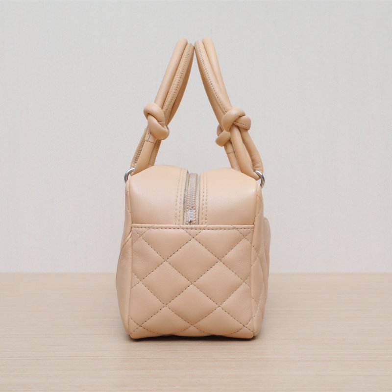 CHANEL 橘色牛皮10開銀扣中古康鵬枕頭包mini單肩包肩背包-4