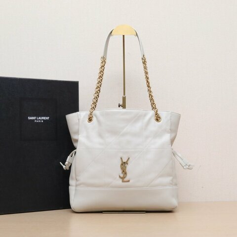 SAINT LAURENT 白色羊皮金扣復古小號肩背包