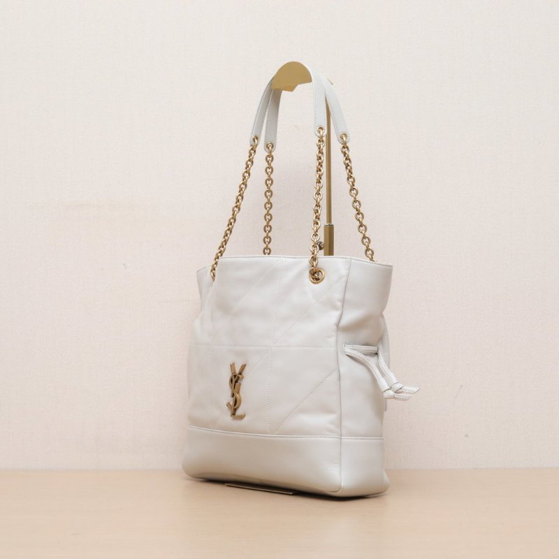 SAINT LAURENT 白色羊皮金扣復古小號肩背包-4