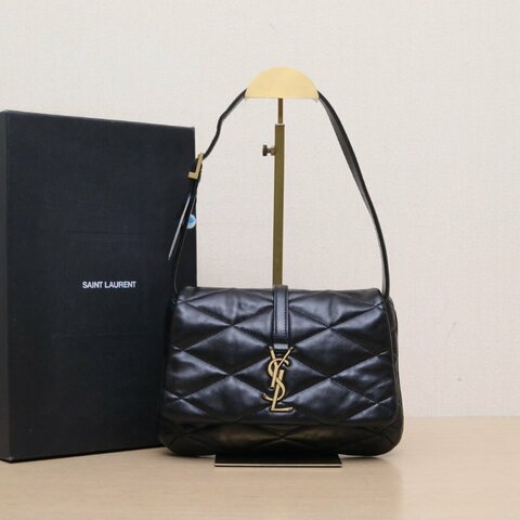 SAINT LAURENT LE57絎縫單肩腋下包黑色羊皮金扣肩背包