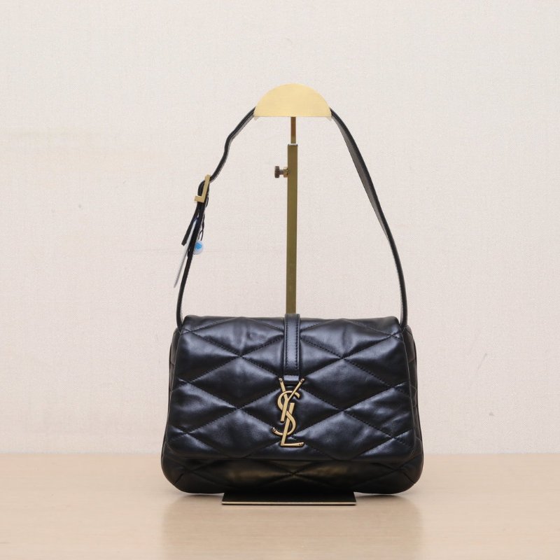 SAINT LAURENT LE57絎縫單肩腋下包黑色羊皮金扣肩背包-1