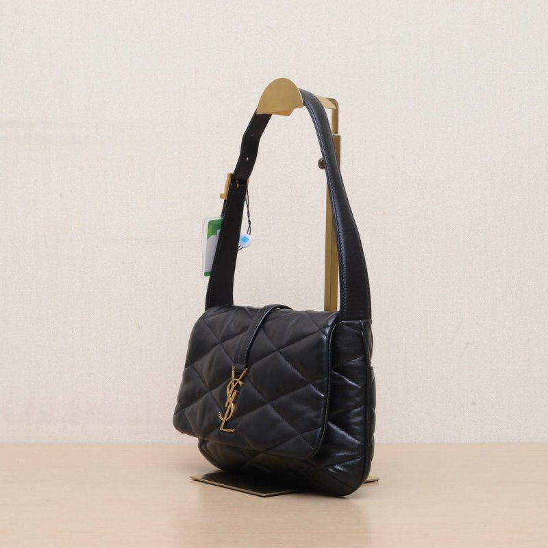 SAINT LAURENT LE57絎縫單肩腋下包黑色羊皮金扣肩背包-3