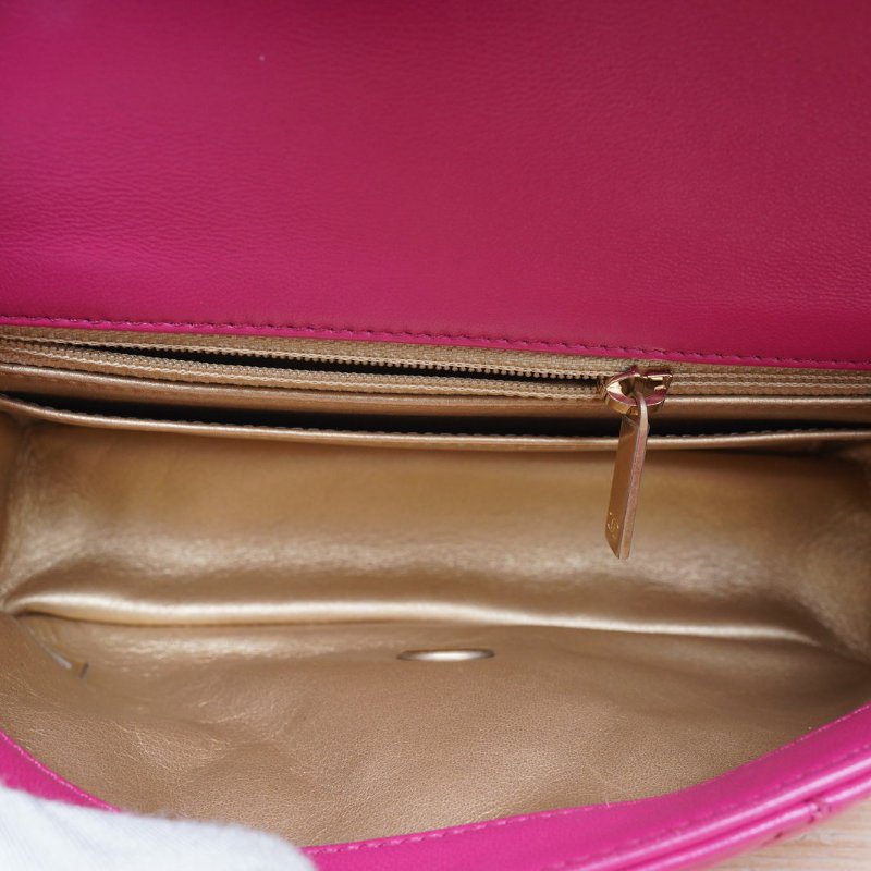 CHANEL CF口蓋包大Mini20玫紅羊皮30開金扣金球調節扣肩帶肩背包-4